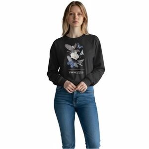 VTG Black Sweatshirt with Butterfly Floral Design Size Small emo Crewneck top